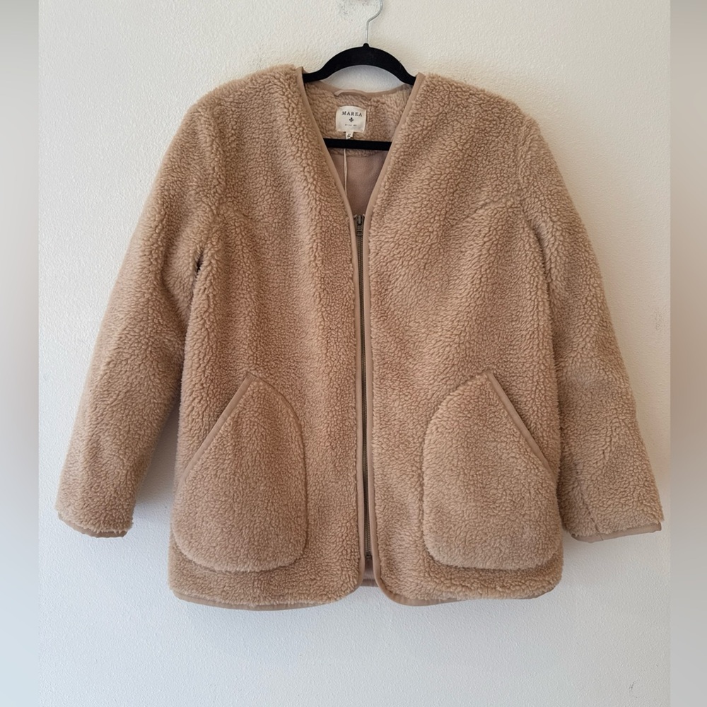 Marella Women's Tan Sherpa Zip-Front Coat